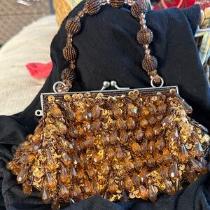 Elegant Beaded Brown Evening Bag
